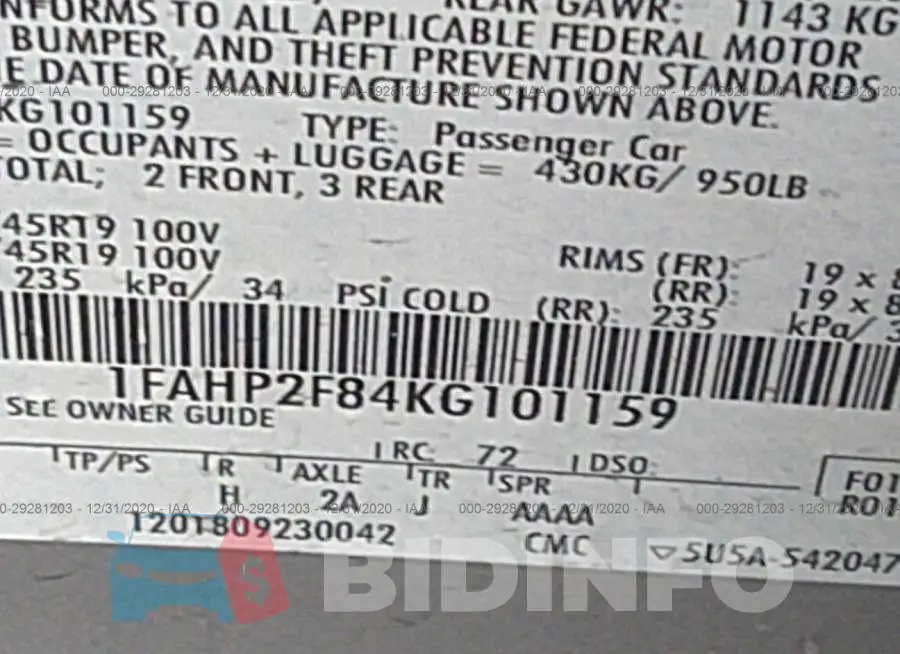 1FAHP2F84KG101159 Photo# 9