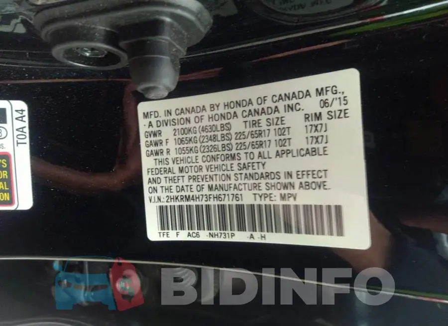 2HKRM4H73FH671761 Photo# 9