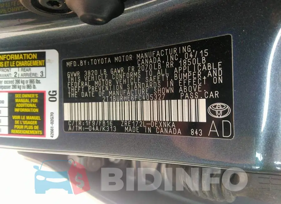 2T1BURHE6FC405327 Photo# 9