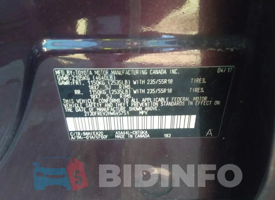 2T3DFREV2HW645751 Photo# 9