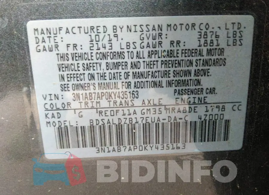 3N1AB7AP0KY435163 Photo# 9