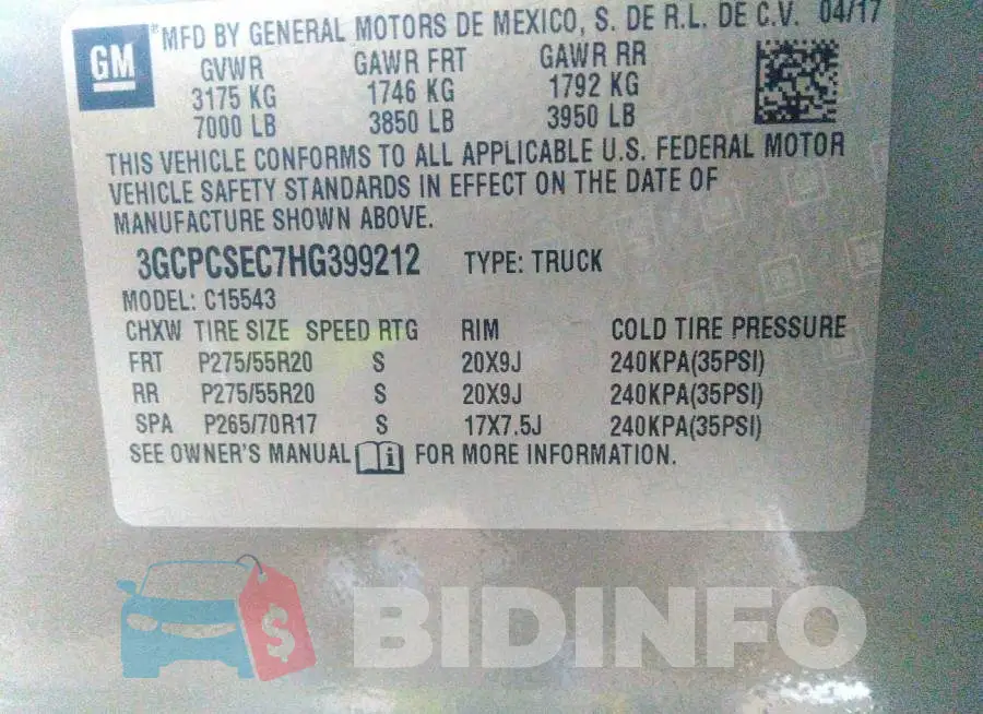 3GCPCSEC7HG399212 Photo# 9
