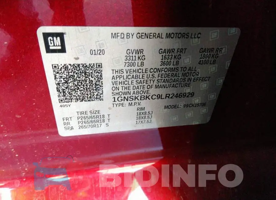 1GNSKBKC9LR246929 Photo# 9