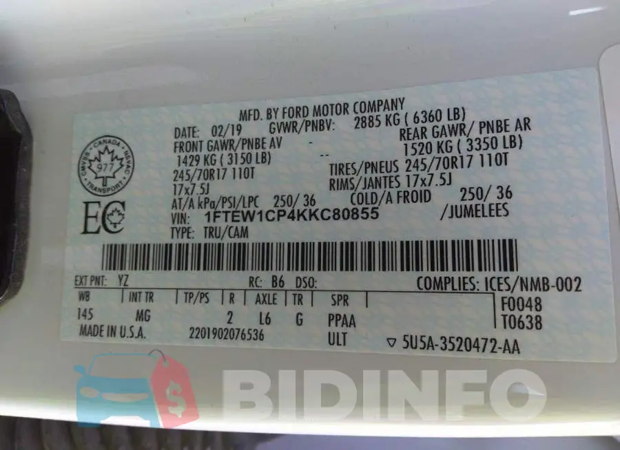 1FTEW1CP4KKC80855 Photo# 9