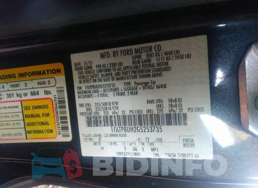1FATP8UH2G5253735 Photo# 9