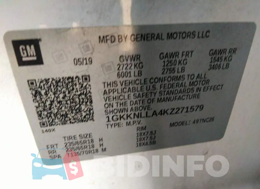 1GKKNLLA4KZ271579 Photo# 9