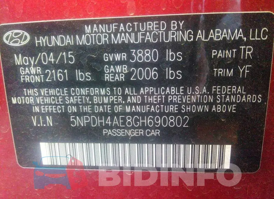 5NPDH4AE8GH690802 Photo# 9
