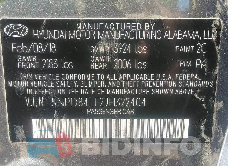 5NPD84LF2JH322404 Photo# 9