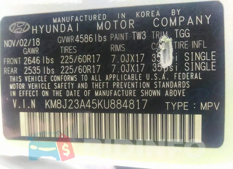 KM8J23A45KU884817 Photo# 9