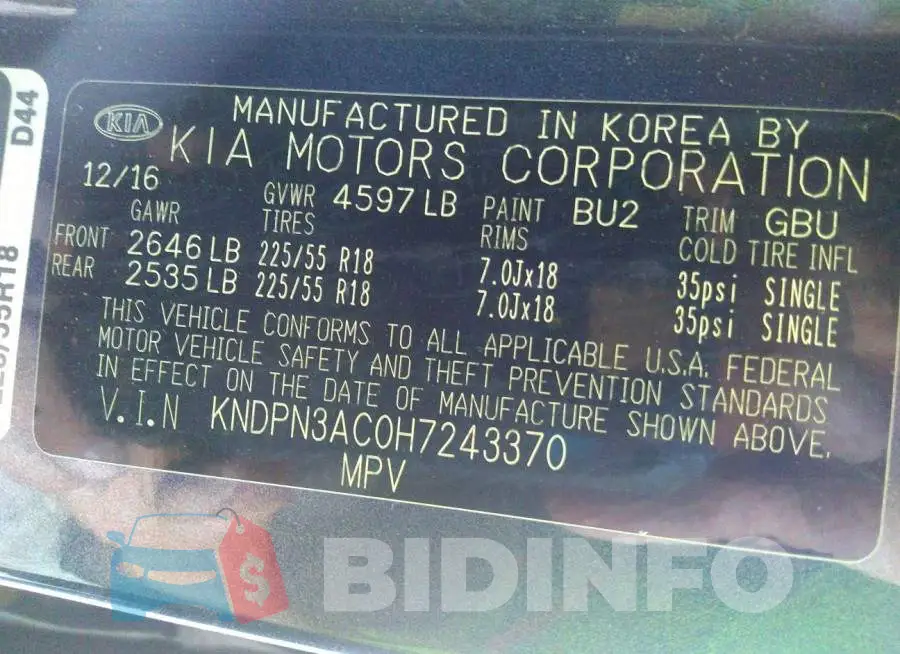 KNDPN3AC0H7243370 Photo# 9