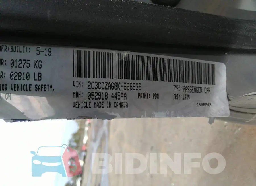 2C3CDZAG8KH668939 Photo# 9