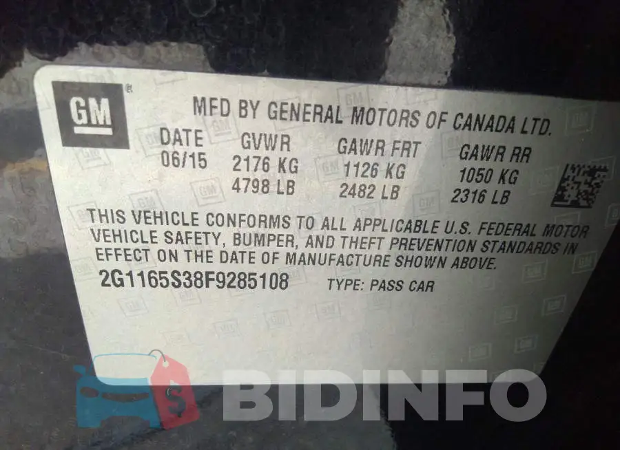 2G1165S38F9285108 Photo# 9