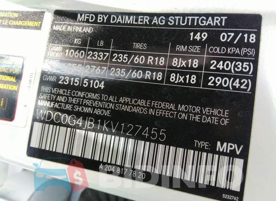WDC0G4JB1KV127455 Photo# 9