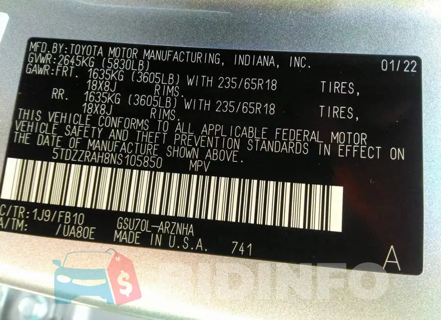 5TDZZRAH8NS105850 Photo# 9