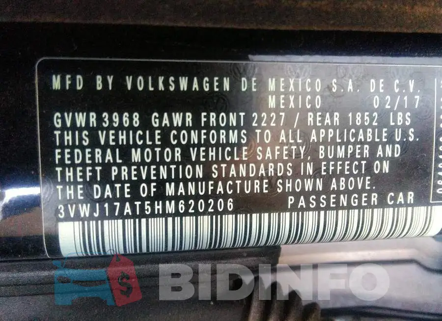 3VWJ17AT5HM620206 Photo# 9