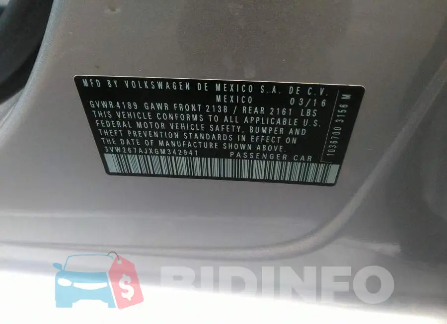 3VW267AJXGM342941 Photo# 9