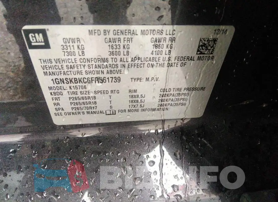 1GNSKBKC6FR561739 Photo# 9