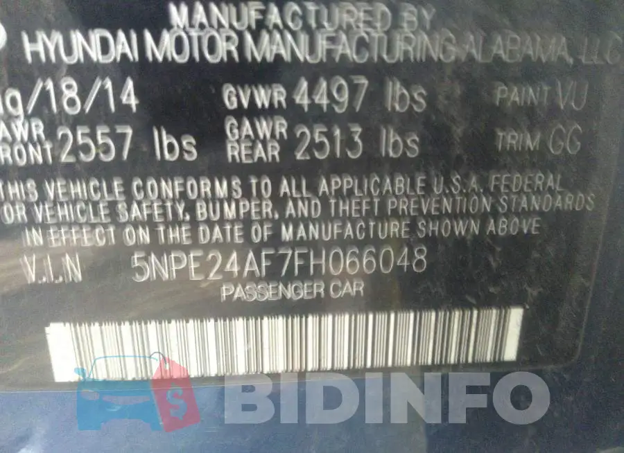 5NPE24AF7FH066048 Photo# 9