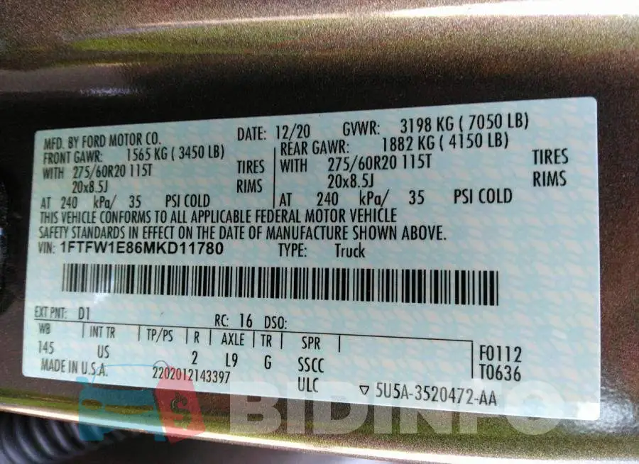 1FTFW1E86MKD11780 Photo# 9
