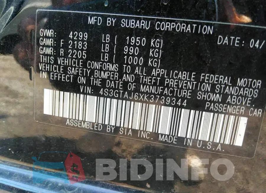 4S3GTAJ6XK3739344 Photo# 9