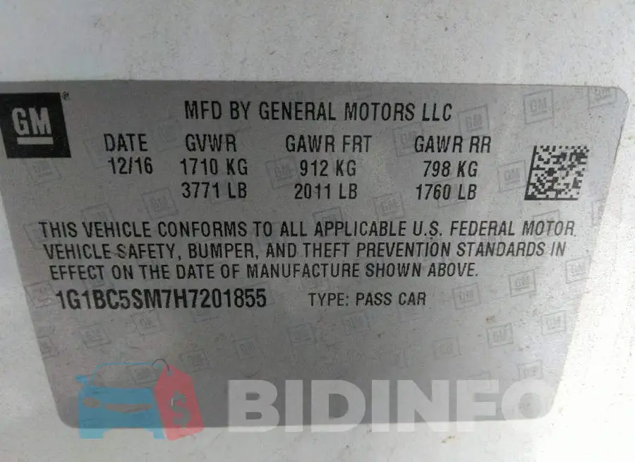 1G1BC5SM7H7201855 Photo# 9