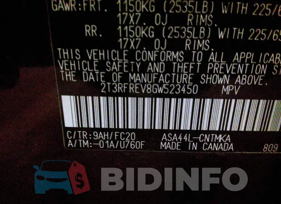 2T3RFREV8GW523450 Photo# 9
