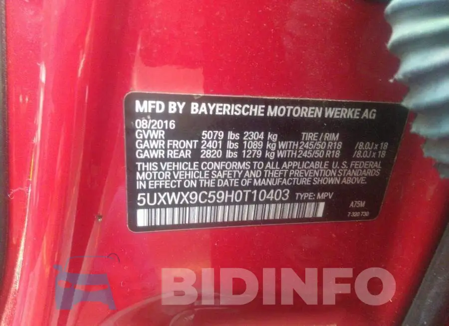 5UXWX9C59H0T10403 Photo# 9