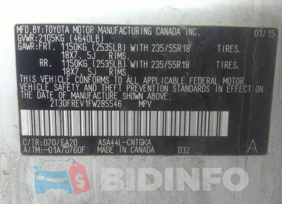 2T3DFREV1FW285546 Photo# 9