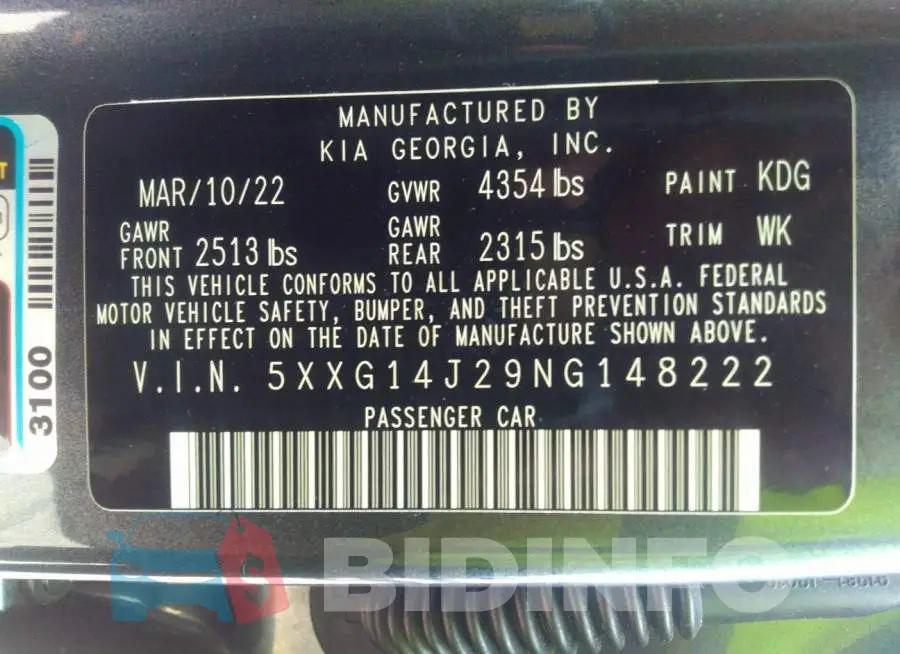 5XXG14J29NG148222 Photo# 9