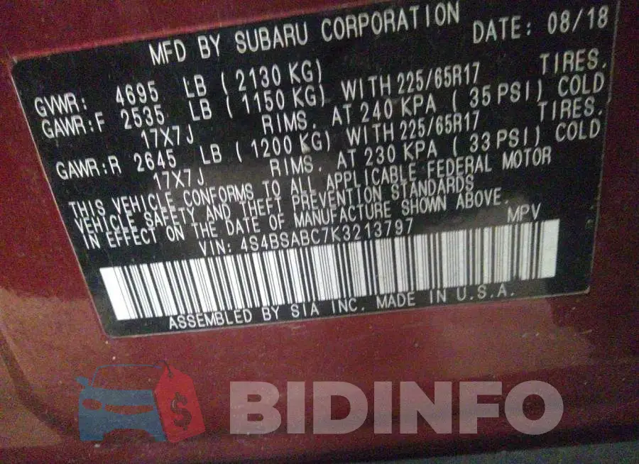 4S4BSABC7K3213797 Photo# 9
