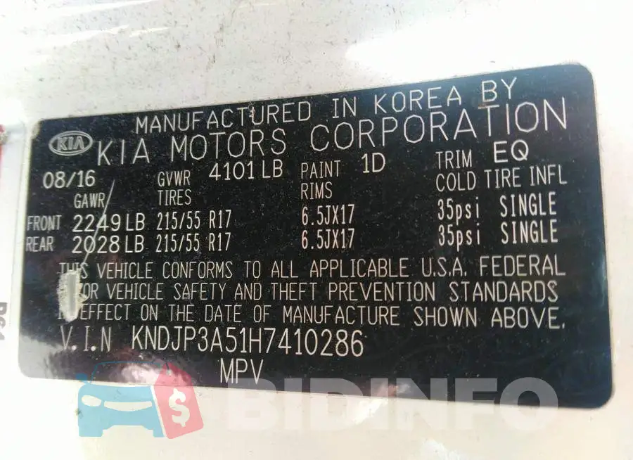 KNDJP3A51H7410286 Photo# 9