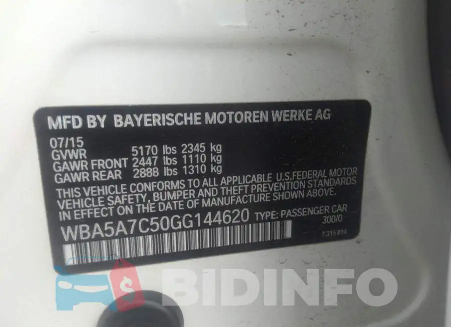 WBA5A7C50GG144620 Photo# 9