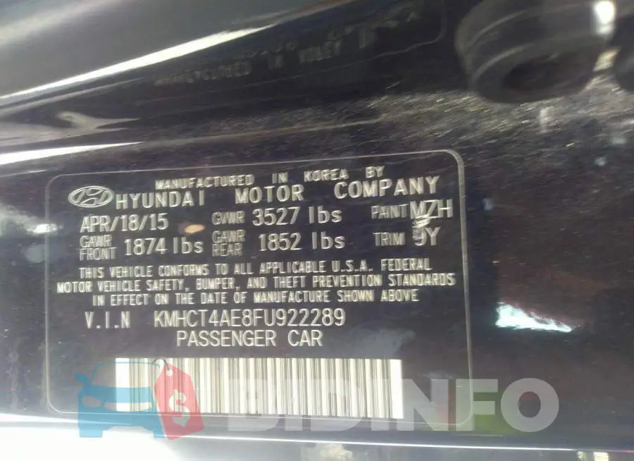KMHCT4AE8FU922289 Photo# 9