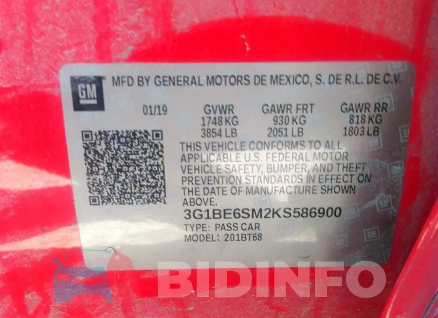 3G1BE6SM2KS586900 Photo# 9