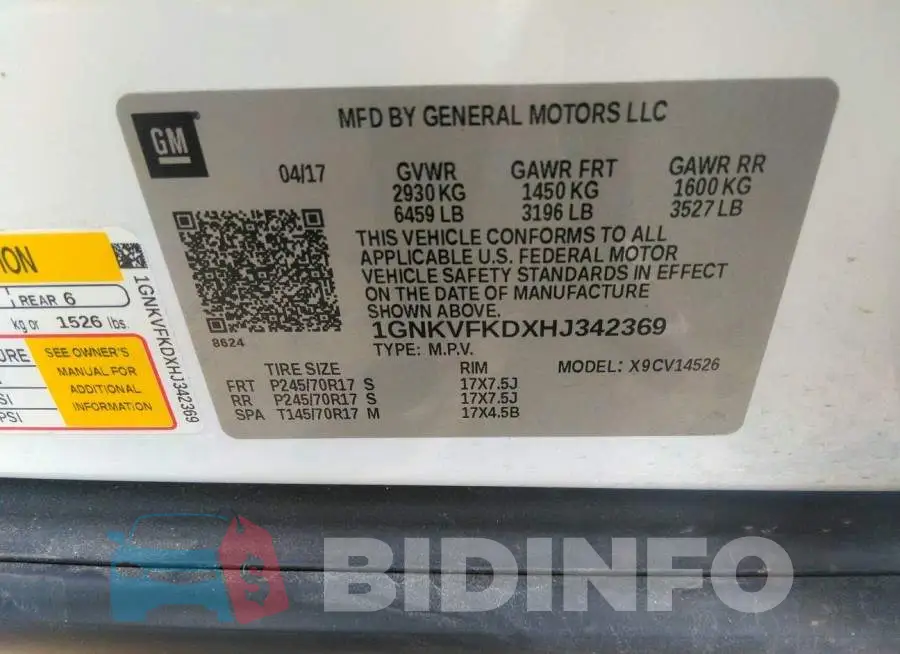 1GNKVFKDXHJ342369 Photo# 9