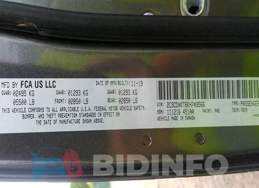 2C3CDXKT6KH749566 Photo# 9