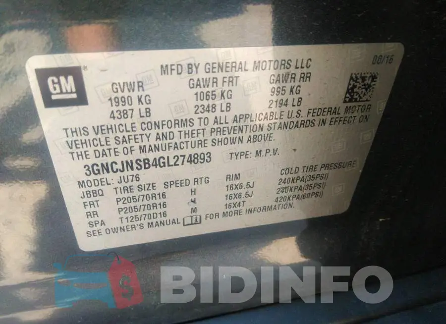 3GNCJNSB4GL274893 Photo# 9