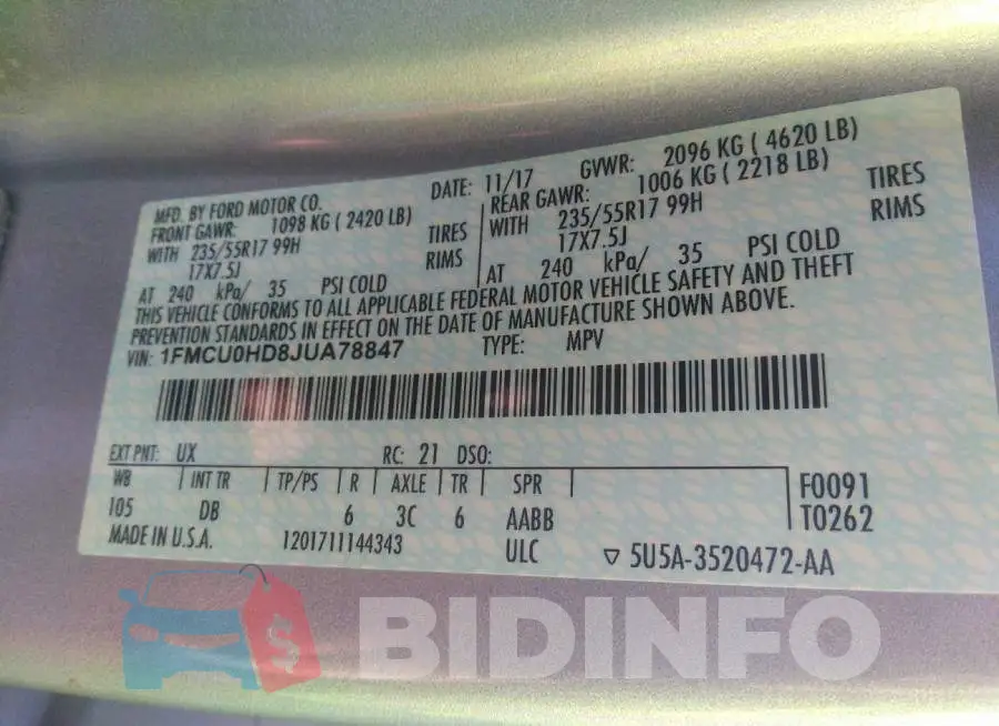1FMCU0HD8JUA78847 Photo# 9
