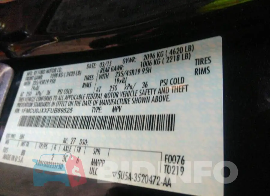1FMCU0JXXFUB89525 Photo# 9