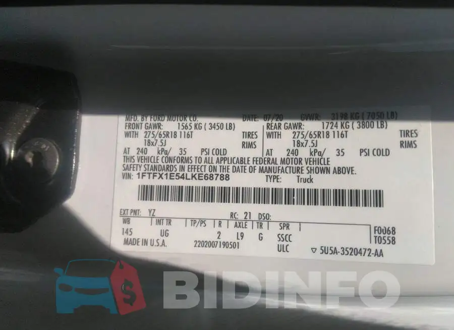 1FTFX1E54LKE68788 Photo# 9