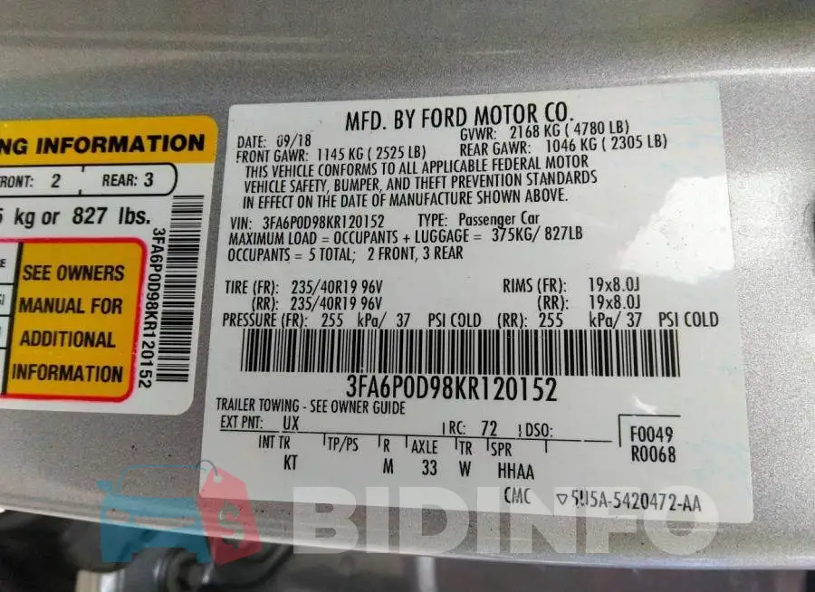 3FA6P0D98KR120152 Photo# 9