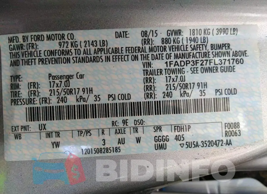 1FADP3F27FL371760 Photo# 9