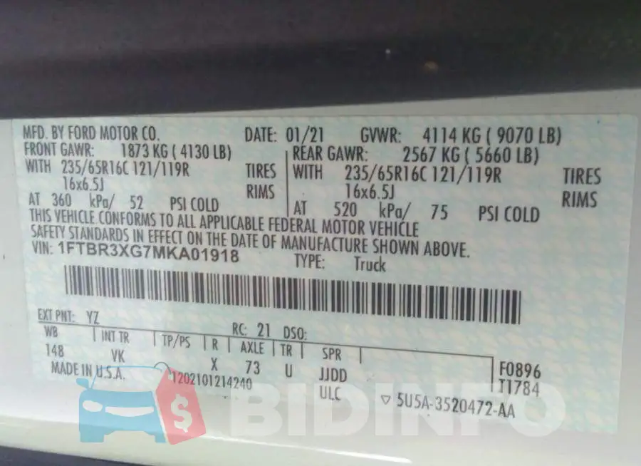 1FTBR3XG7MKA01918 Photo# 9