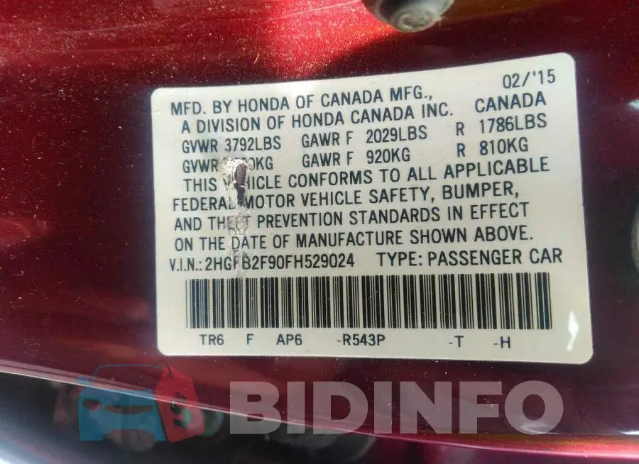 2HGFB2F90FH529024 Photo# 9