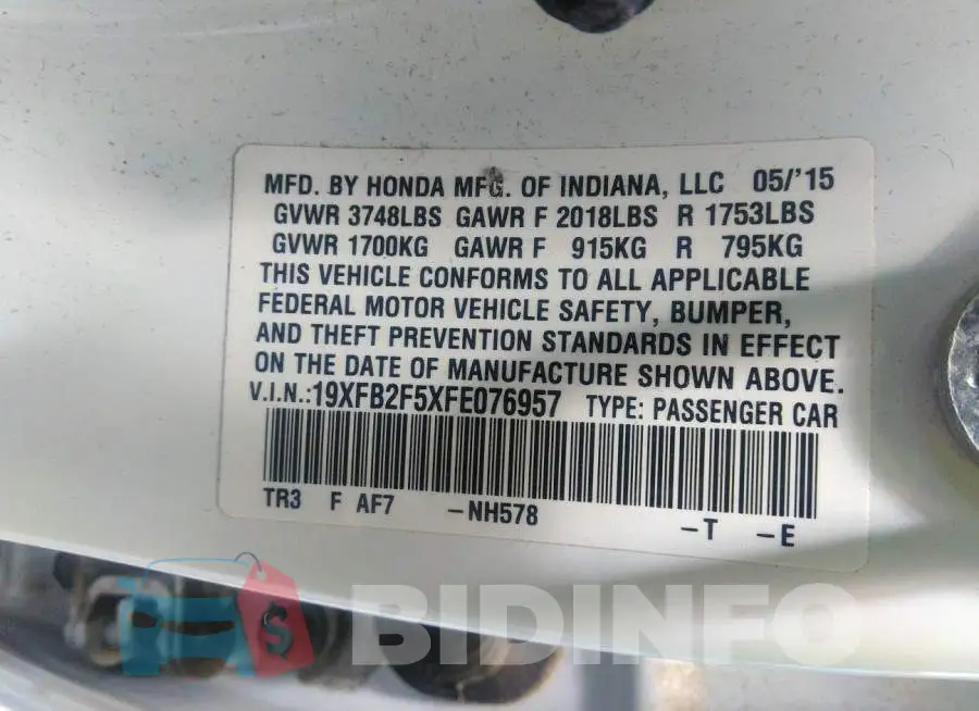 19XFB2F5XFE076957 Photo# 9