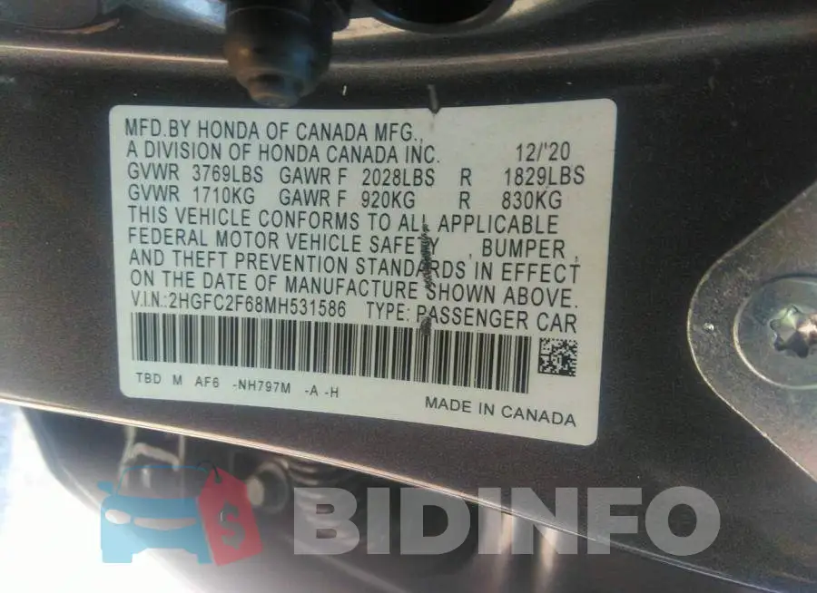 2HGFC2F68MH531586 Photo# 9