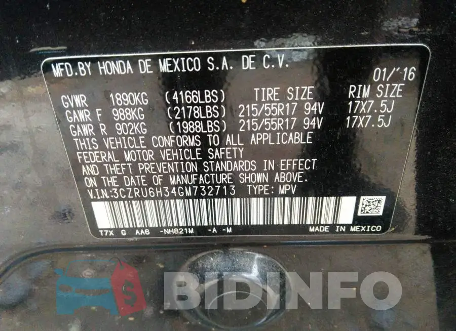 3CZRU6H34GM732713 Photo# 9
