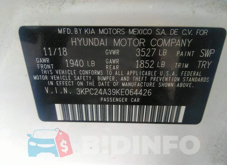 3KPC24A39KE064426 Photo# 9
