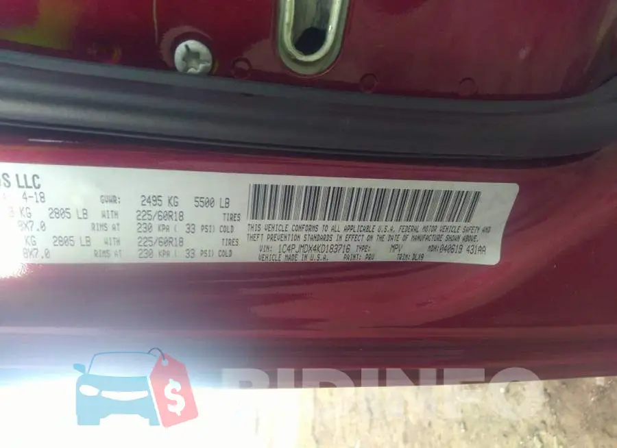 1C4PJMDX4KD183716 Photo# 9