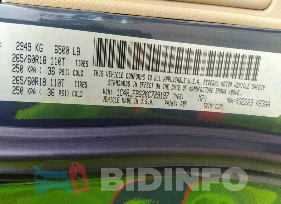 1C4RJFBG2KC729197 Photo# 9